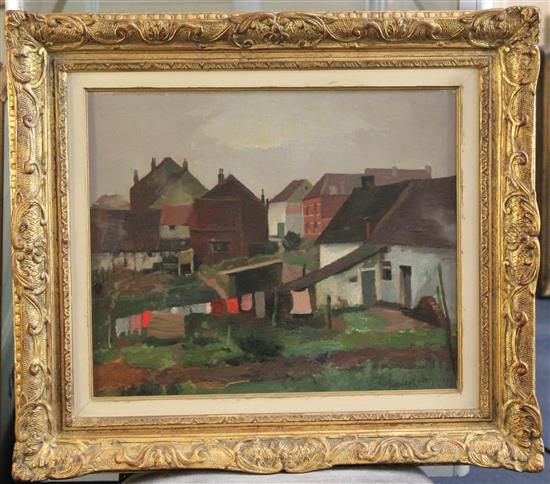 Charles Lebon (Belgian, 1906-1957) Continental village scene, 15 x 18in.